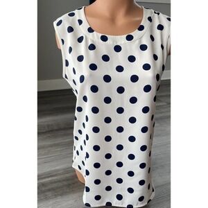 Anne Klein Navy Blue Polka Dot Blouse Size XS Sleeveless Camisole
